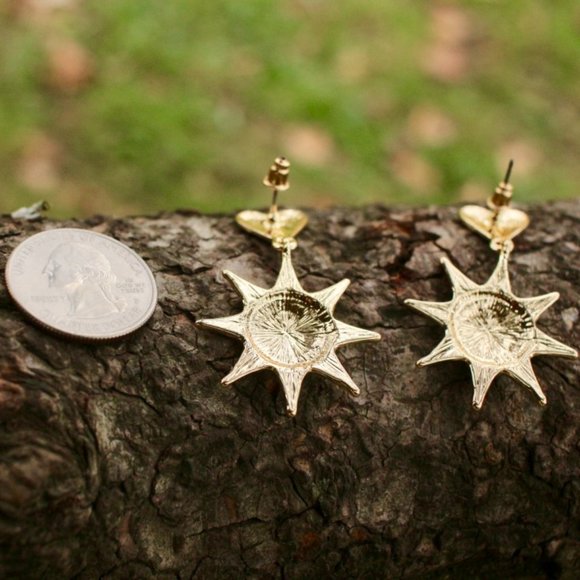 New Anthropologie Gold Heart Sun Drop Earrings - Picture 6 of 9